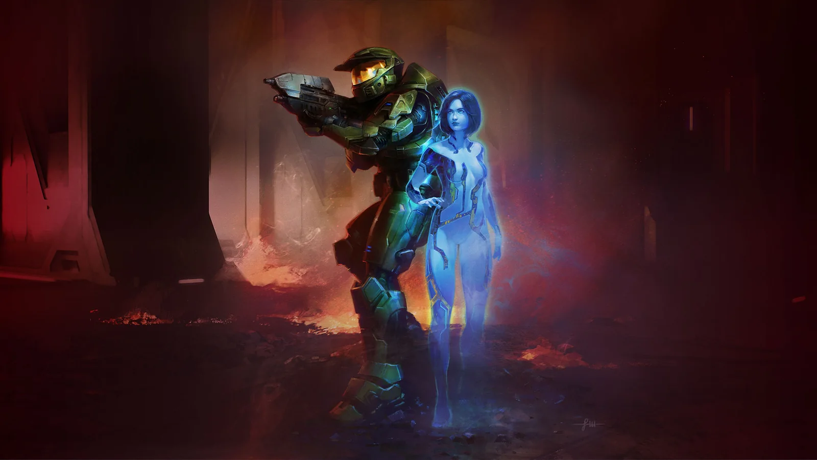 Master Chief standing in Halo: Campaign Evolved key art with the Halo ring and forested landscape behind him