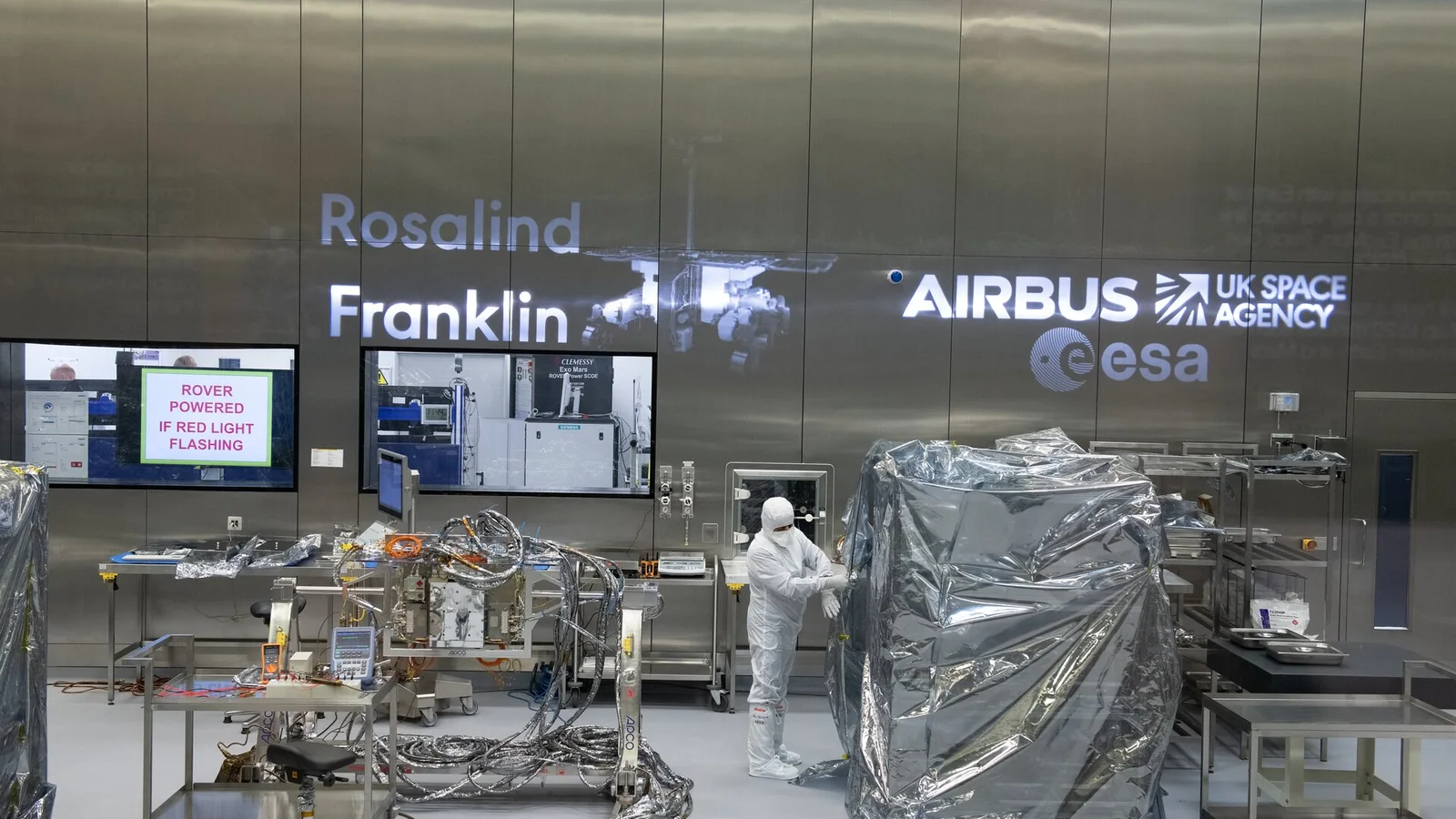 ExoMars Rosalind Franklin rover under construction inside Airbus’s Stevenage cleanroom