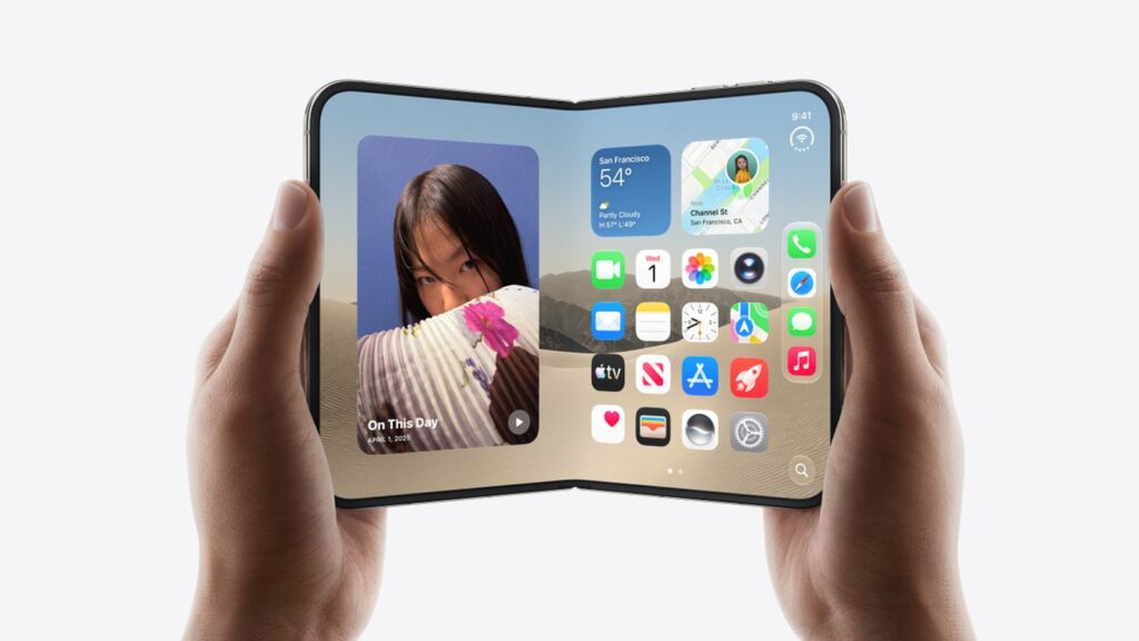 Official iPhone Duo product imagery showing Apple’s first foldable iPhone open with its large inner display