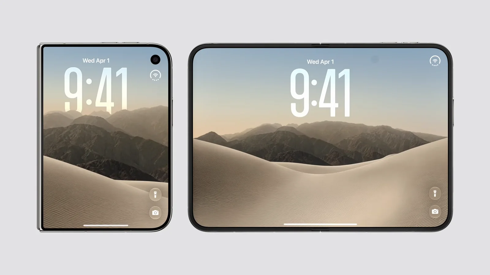 Apple-supplied iPhone Duo image showing the device both closed and unfolded