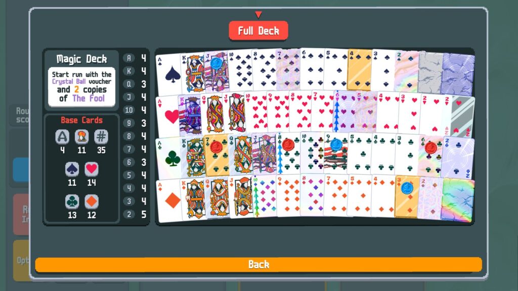 Balatro 1.1 Details Reveal New Jokers, Voucher and Draw Mechanic Official Balatro full-deck interface showing enhanced playing cards and the player's deck composition