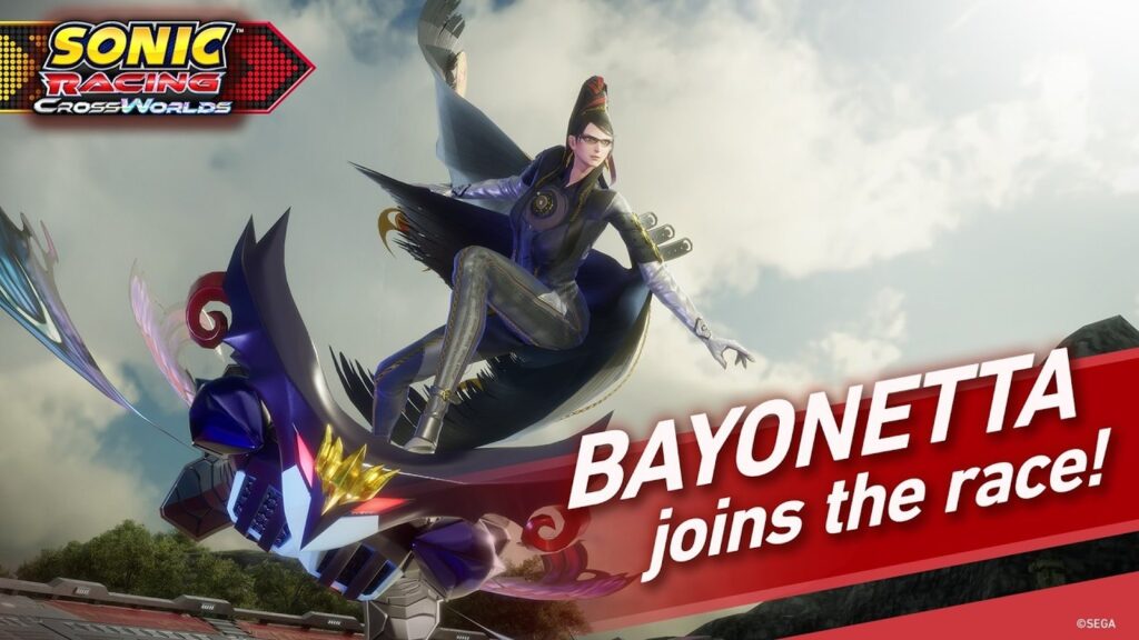Bayonetta Joins Sonic Racing: CrossWorlds as Free Year Two Racer Official Sonic Racing: CrossWorlds Bayonetta teaser artwork showing Bayonetta with the CrossWorlds logo and “Coming
