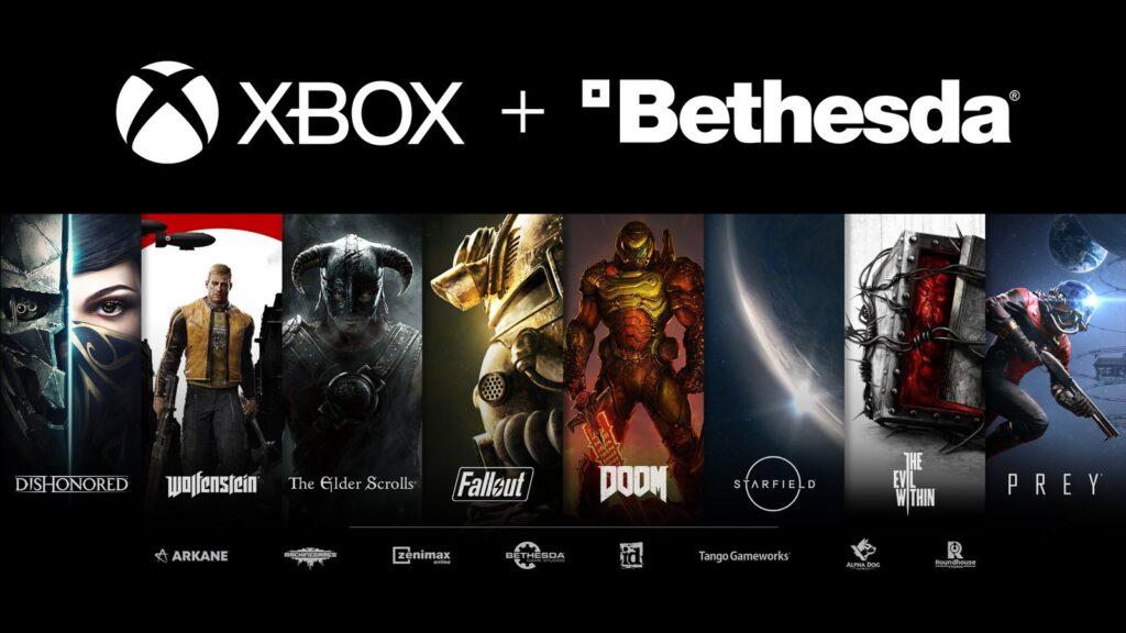 Bethesda Staff Say Major Franchises Didn’t Protect Jobs From Xbox Cuts Official Xbox and Bethesda acquisition artwork featuring Bethesda’s major franchises including The Elder Scrolls