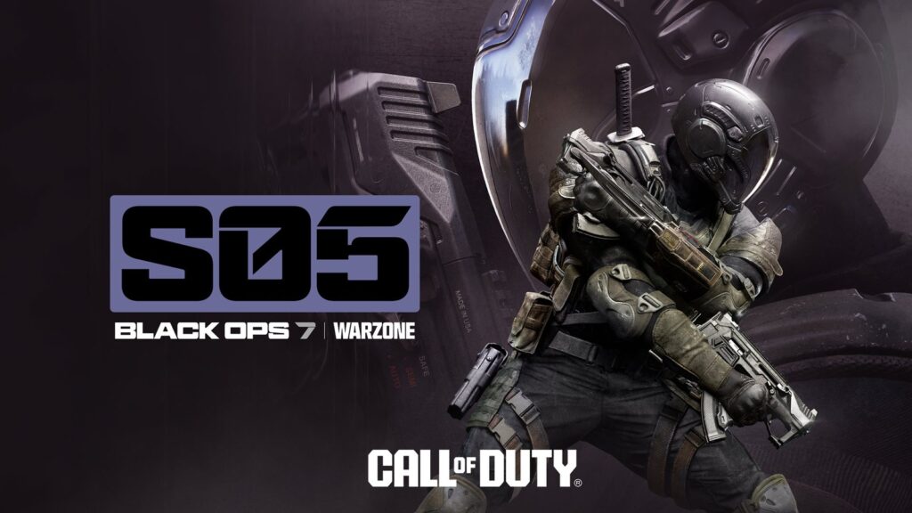 The Haunting Confirmed for Black Ops 7 and Warzone Official Black Ops 7 and Warzone Season 05 key art showing a futuristic operator alongside the combined seasonal