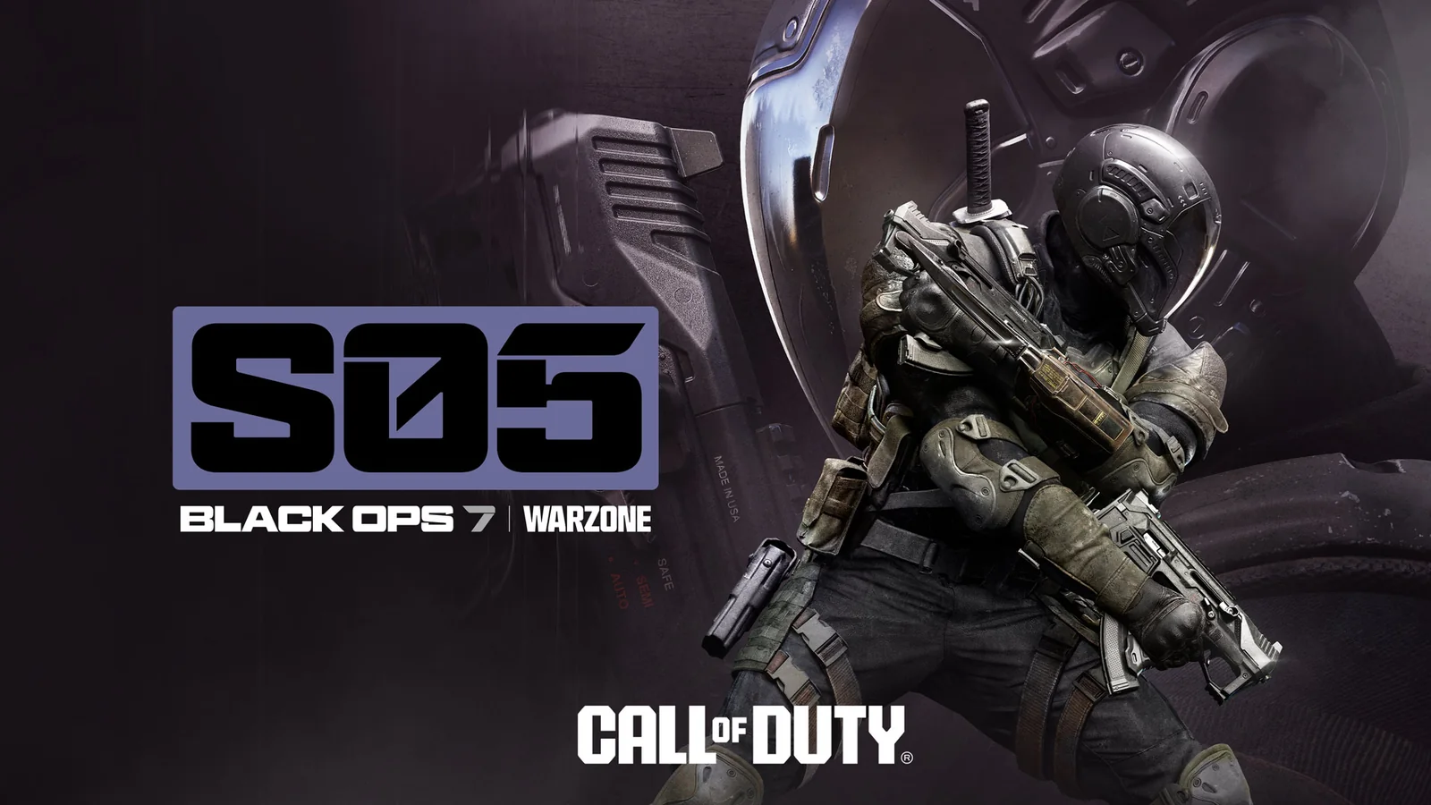 Official Black Ops 7 and Warzone Season 05 roadmap artwork featuring a futuristic operator alongside Multiplayer