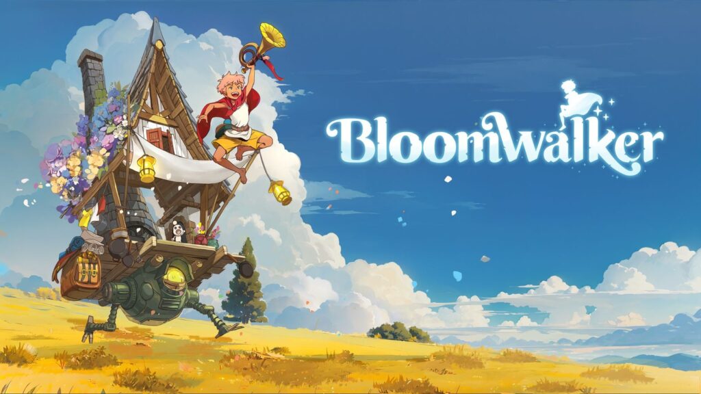Bloomwalker Adds PS5 and Switch Versions, Joins Ni no Kuni Universe Official Bloomwalker hero artwork showing the protagonist riding atop the game's walking house across a bright yellow