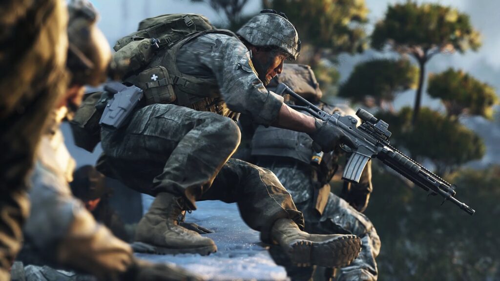 Official Modern Warfare 4 campaign image showing South Korean soldiers moving through a combat zone