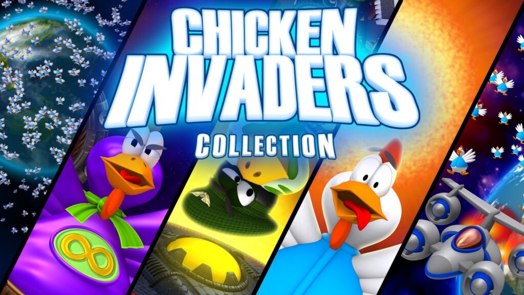 Chicken Invaders Collection Preview Opens on Xbox and PC Official Chicken Invaders Collection key art showing multiple series characters and spacecraft around the collection