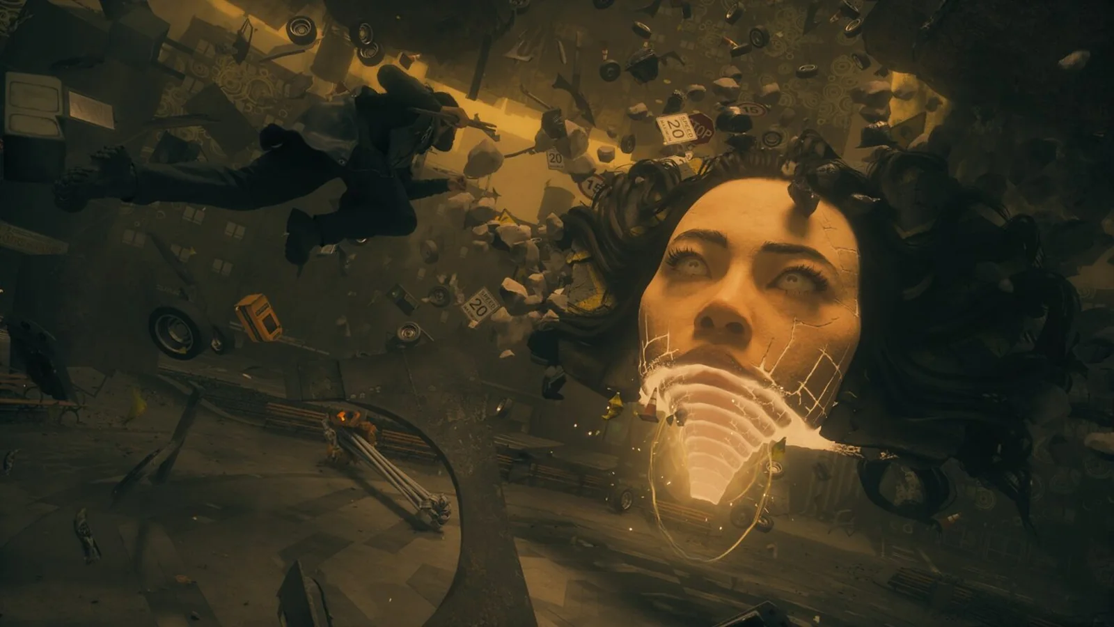 Official CONTROL Resonant gameplay screenshot showing Dylan Faden in the game's distorted Manhattan setting