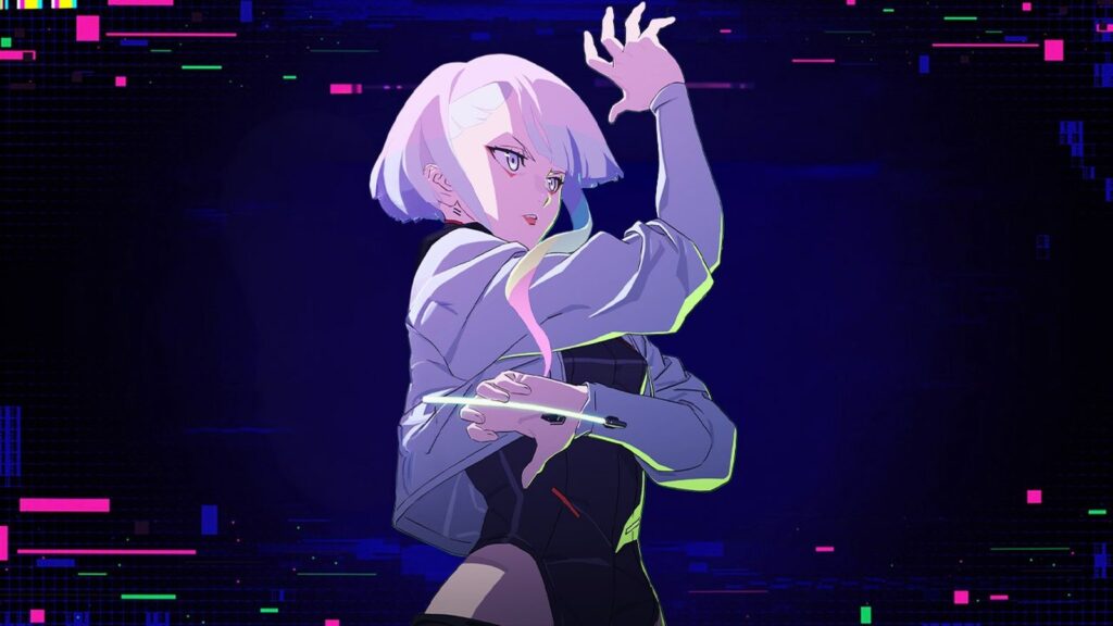 Cyberpunk: Edgerunners Fortnite Trailer Shows Lucy and Rebecca’s Guns Screenshot from the official Cyberpunk: Edgerunners Fortnite teaser showing Lucy’s Fortnite Outfit in-game