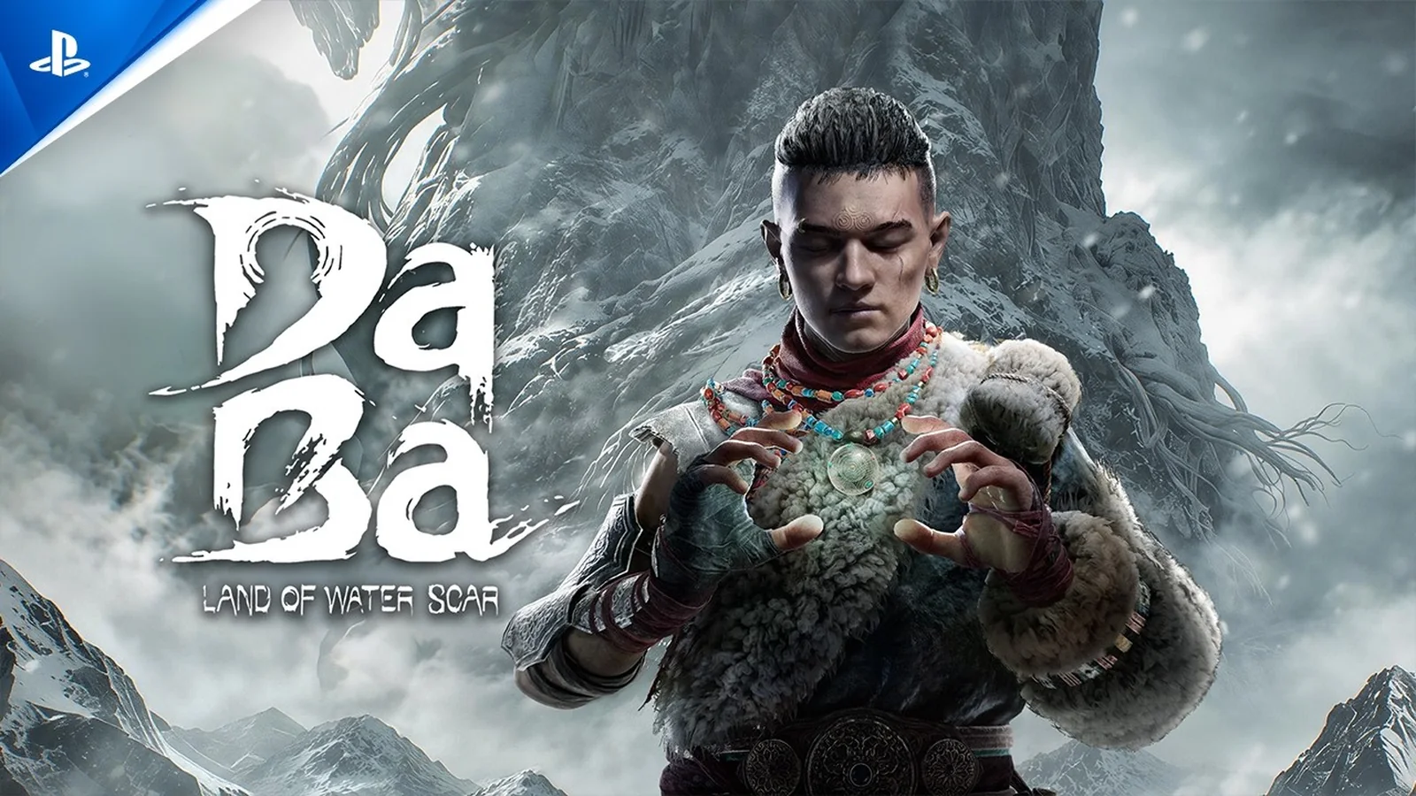 Official Daba: Land of Water Scar trailer artwork showing the clayman protagonist against a snowy mountainous landscape