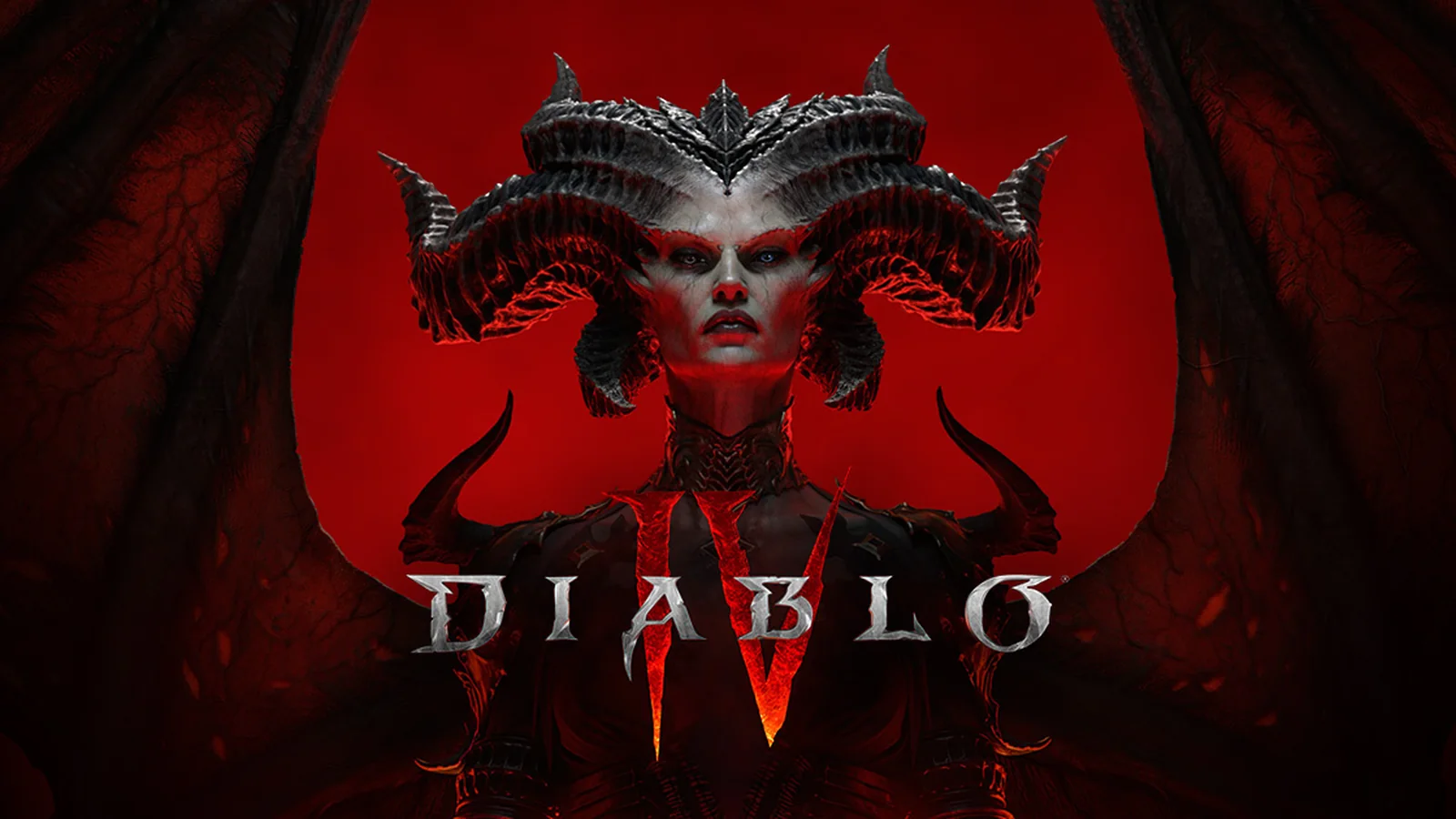 Official Diablo IV key art featuring Lilith against the game's red gothic backdrop