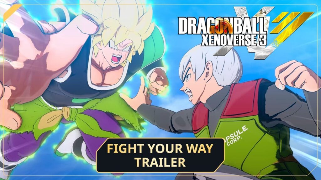 Official Dragon Ball Xenoverse 3 “Fight Your Own Way” trailer thumbnail featuring custom fighters and the game’s bright