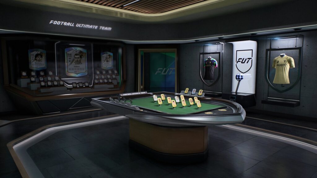 EA Sports FC 27 Platinum Trophy Requires Premium Pass Completion Official FC 27 Football Ultimate Team Gallery image showing player cards and collectible displays