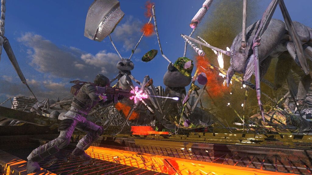 Earth Defense Force 6 Hits Switch 2 on January 28, 2027 Official Earth Defense Force 6 gameplay screenshot showing an EDF soldier battling a giant alien creature in a ruined