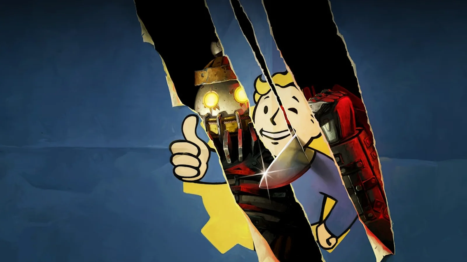Official Fallout 76 Season 26 artwork showing Vault Boy and a Power Armor figure moving through a red-lit forest