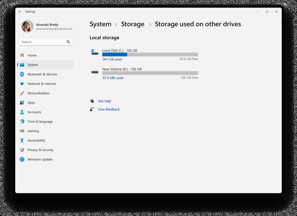 How to Plan Storage for a Large PC Game Library Windows 11 Storage used on other drives screen showing separate C: and D: drives with used and free capacity
