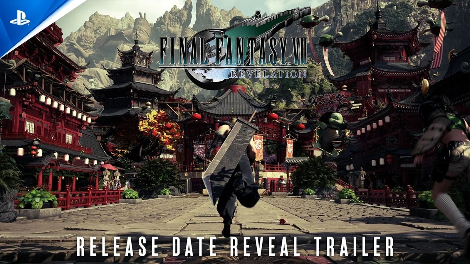 Official Final Fantasy VII Revelation key art featuring Cloud, Aerith, Zack, Sephiroth and the wider party against a
