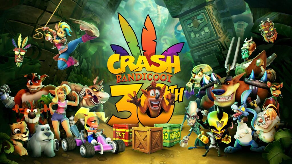 Official Crash Bandicoot promotional image showing Crash in a colorful jungle environment