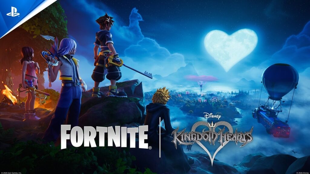 Fortnite Kingdom Hearts Leak Details Sora Styles and Cosmetics Official Fortnite x Kingdom Hearts trailer frame featuring Sora wielding the Kingdom Key in Fortnite