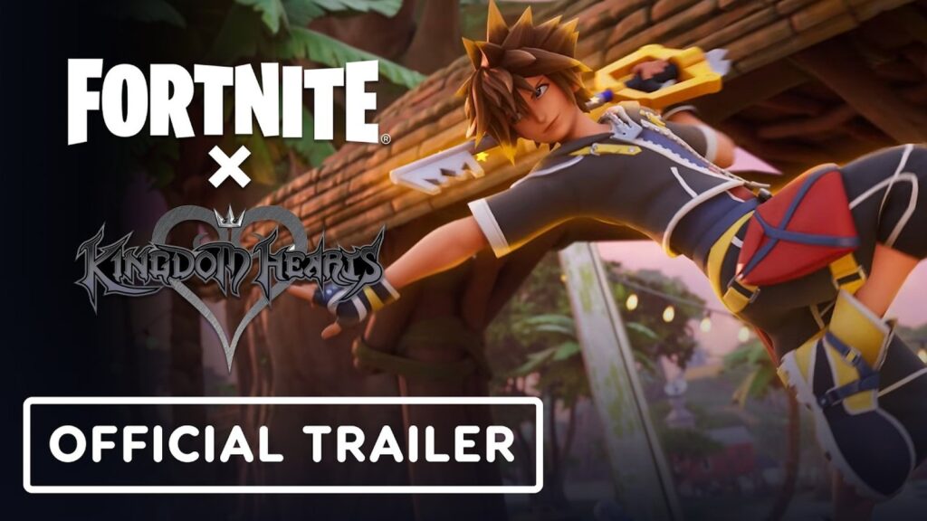 Fortnite Datamine Reveals Kingdom Key and Thundaga Elimination Text Official Fortnite Kingdom Hearts trailer thumbnail featuring Sora wielding the Kingdom Key in Fortnite