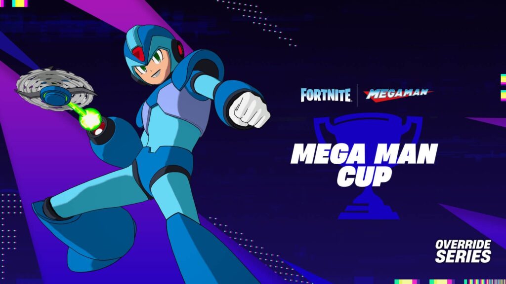 Fortnite Mega Man Cup Has Mega Buster Reward Issue Official Fortnite Mega Man Cup poster showing Mega Man X alongside Fortnite and Mega Man branding