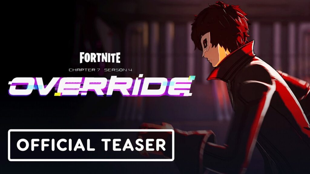 Fortnite Leak Shows New Look at Persona 5’s Joker Official Fortnite x Persona 5 teaser image showing Joker running through the Override season environment
