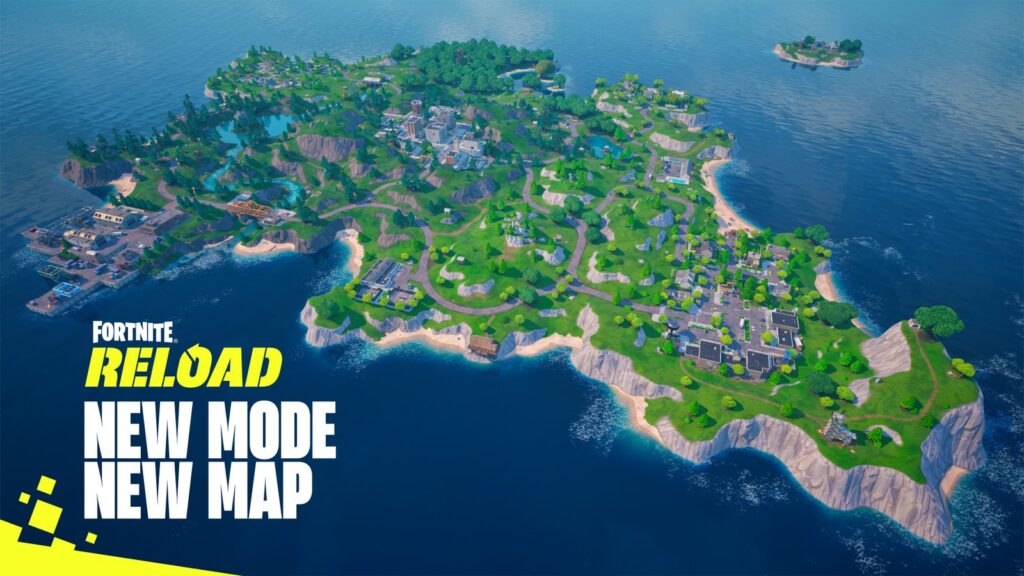 Fortnite Reload Leak Points to New Halloween Map Official Fortnite Reload aerial map artwork showing the original compact Reload island
