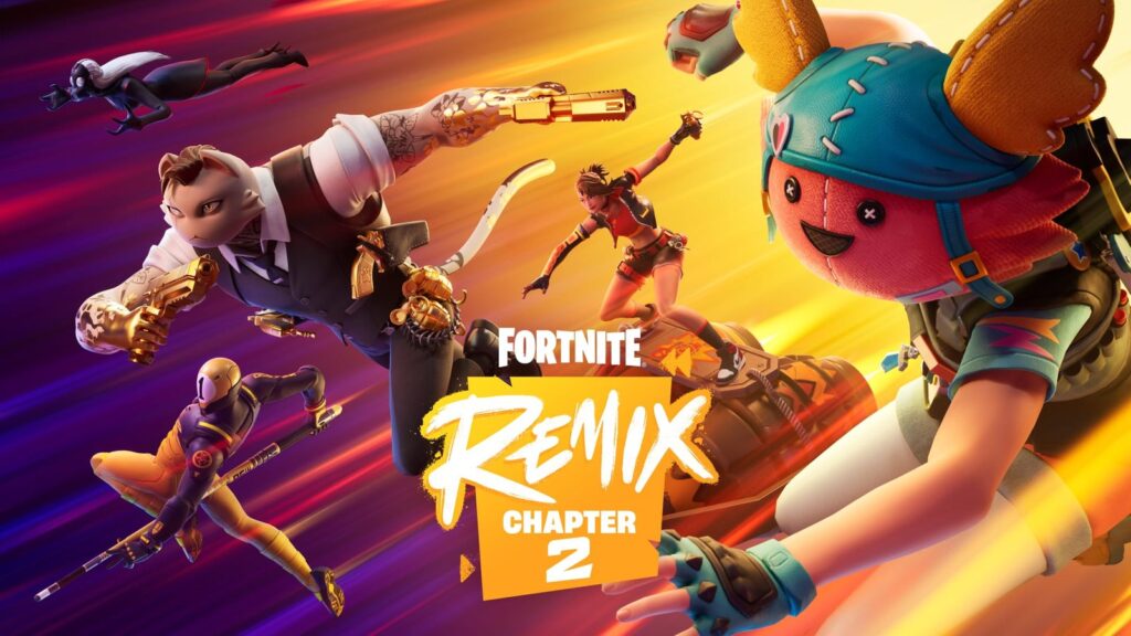 Official Fortnite Chapter 2 Remix Battle Pass artwork featuring Meowdas, 1-Ball, Undercover Skye and other Remix