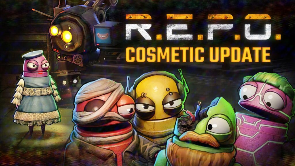 Official R.E.P.O. Cosmetic Update trailer frame featuring the game’s Semibot characters and updated cosmetic content