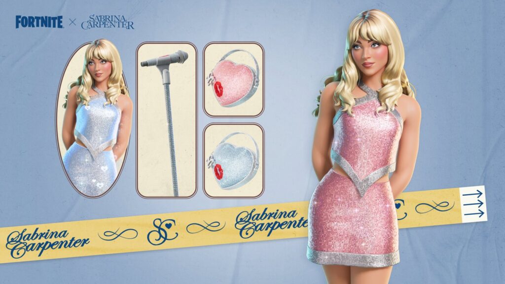 Official Fortnite artwork showing Tour-Ready Sabrina Carpenter with her alternate outfit style and associated cosmetics