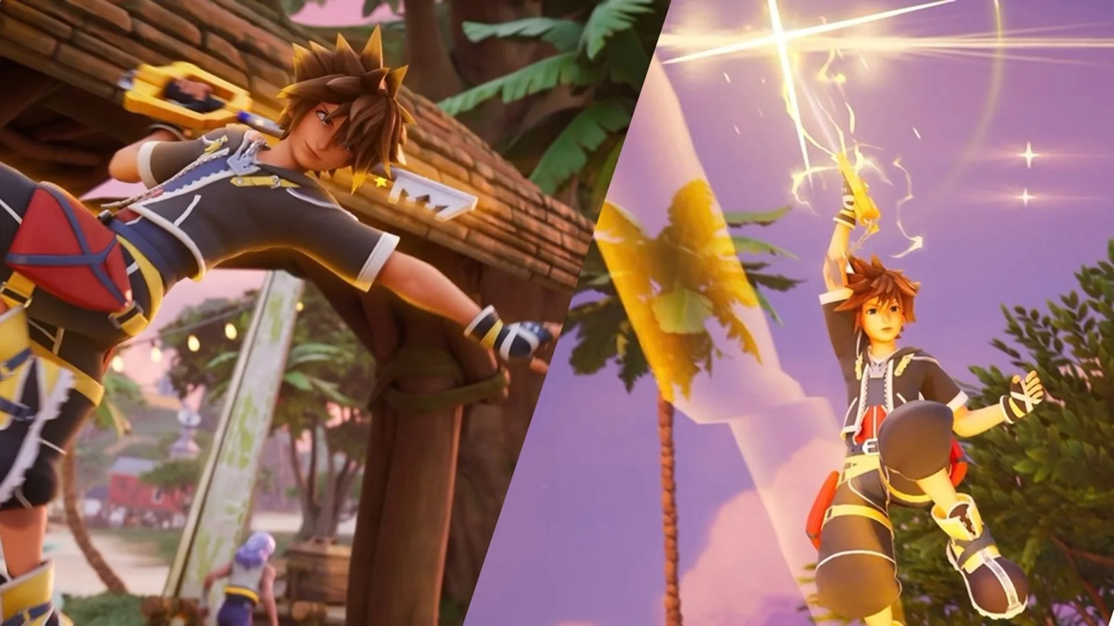 Sora wielding the Kingdom Key while casting a lightning spell in Fortnite