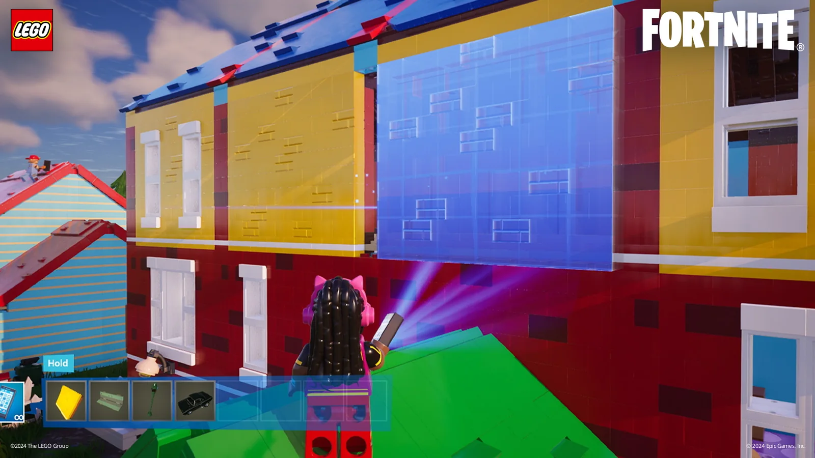 Official Fortnite Creative screenshot showing a LEGO home-building experience made with UEFN