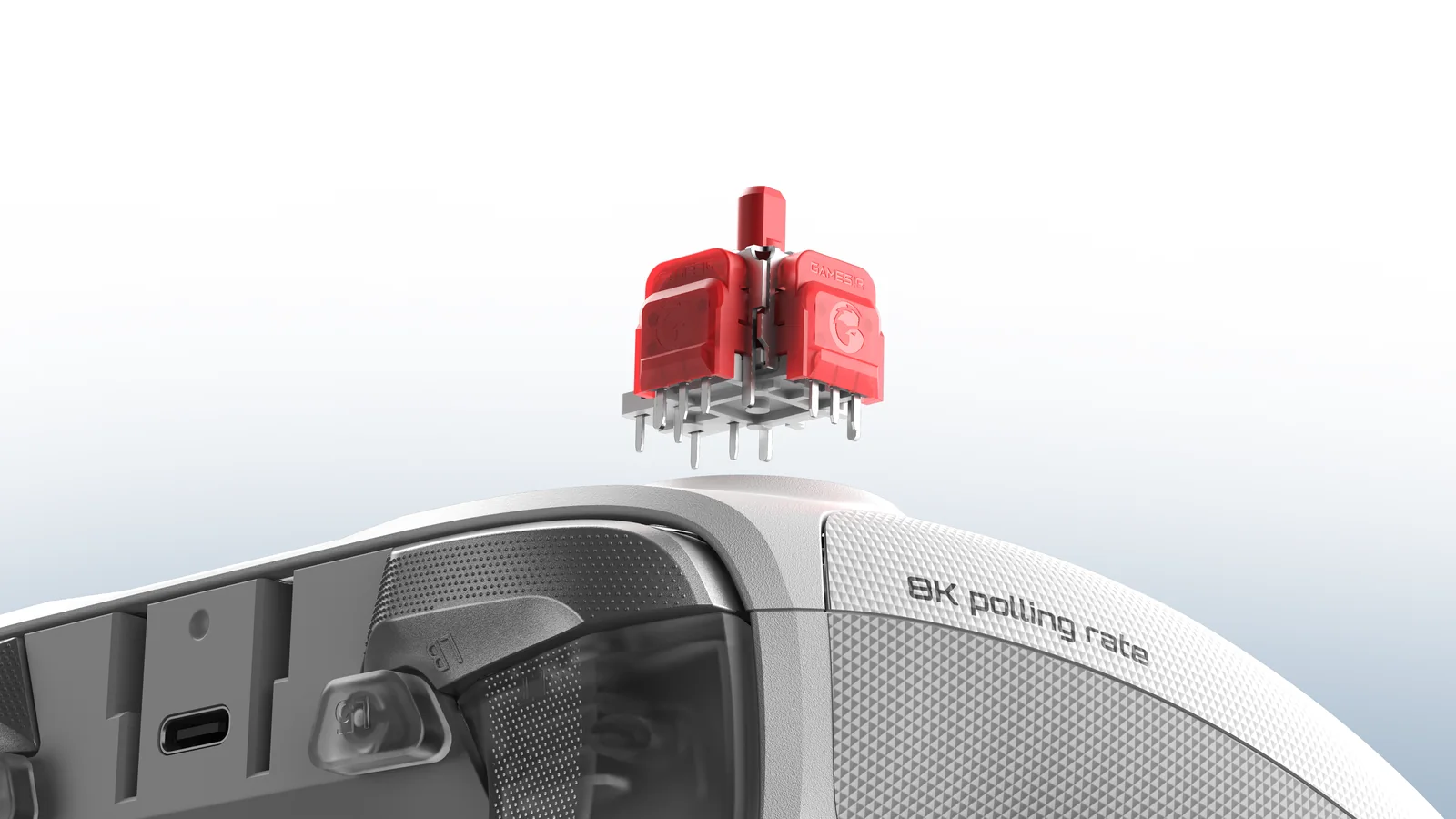 Official close-up technical render of the GameSir G7 Pro 8K PC highlighting its 8K polling hardware