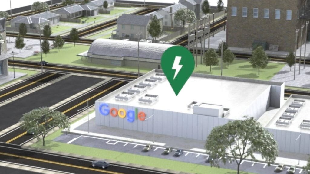 Official Google illustration showing a Google data center connected to the electricity system with an energy-response
