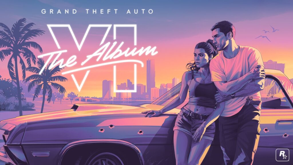 GTA VI Will Feature the ‘Next Evolution’ of In-Game Radio Official Grand Theft Auto VI album cover artwork featuring Jason and Lucia leaning on a vehicle with palm trees and the