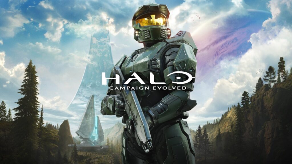 Rumor Claims Halo Is Moving Under Activision Blizzard Master Chief standing in Halo: Campaign Evolved key art with the Halo ring and forested landscape behind him