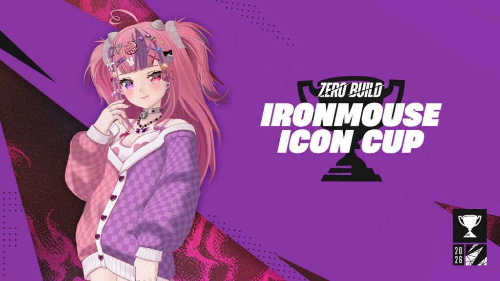 Ironmouse Fortnite Jam Tracks Reportedly Arrive This Week Official Fortnite Ironmouse Icon Cup artwork showing Ironmouse in her pink-and-purple Icon Series design against a