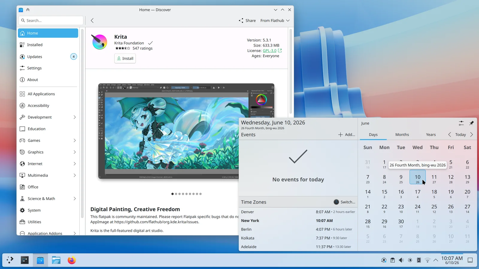 Current KDE Plasma desktop screenshot with the application launcher open