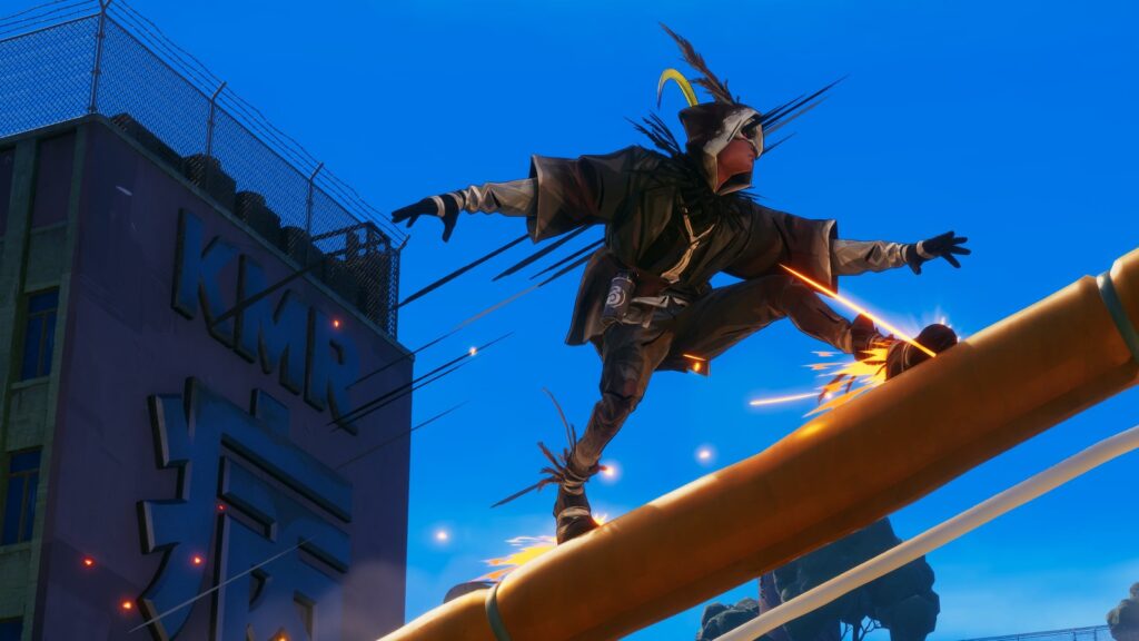 KEMURI Studio UNSEEN Has Lost Several Senior Developers Official KEMURI gameplay image showing a hunter moving across an elevated rail in Kemuri City