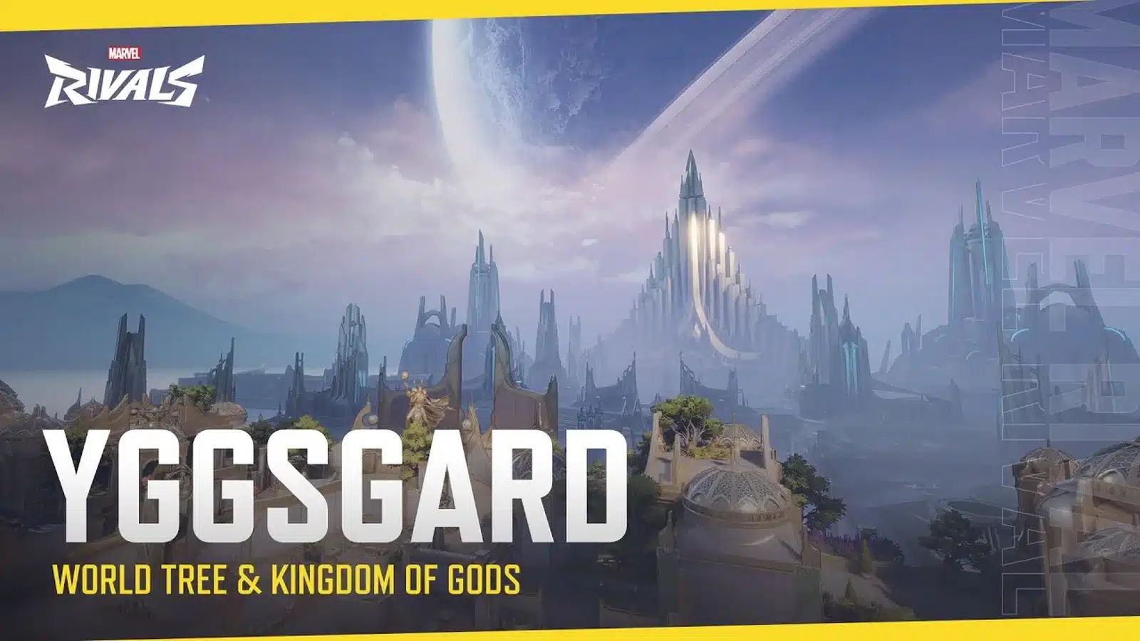Official Marvel Rivals Yggsgard map reveal thumbnail showing the golden Asgardian environment tied closely to Loki