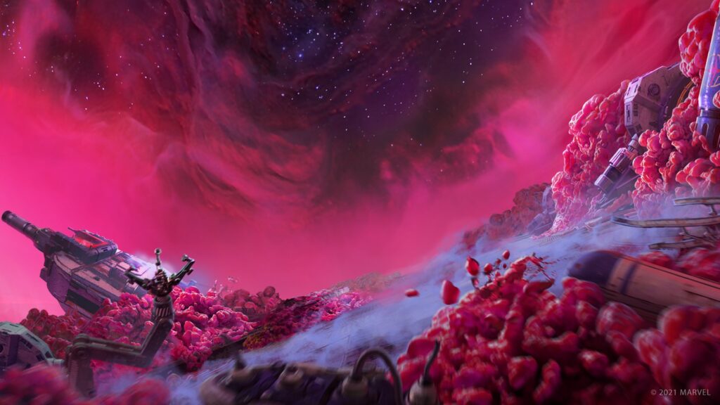 Official Marvel’s Guardians of the Galaxy key art featuring Star-Lord, Gamora, Drax, Rocket and Groot