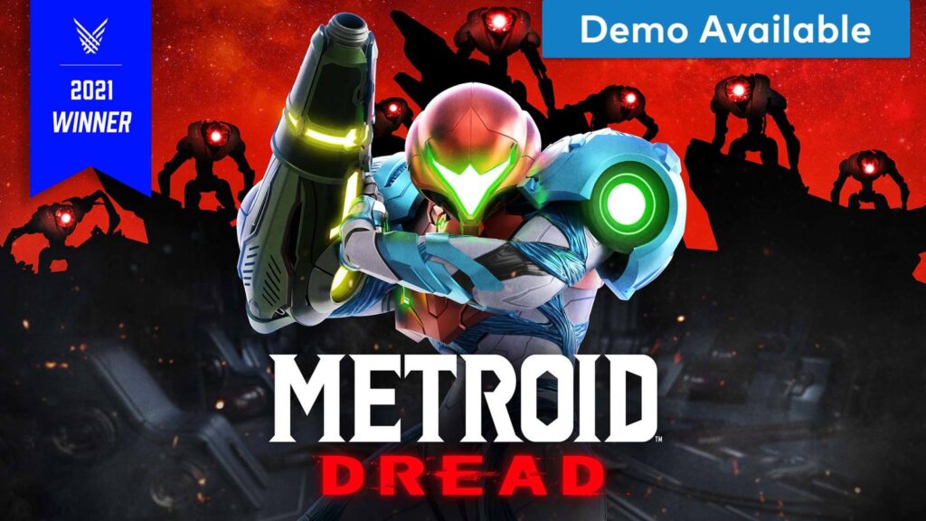 Official Metroid Dread artwork featuring Samus Aran in the modern 2D Metroid visual style