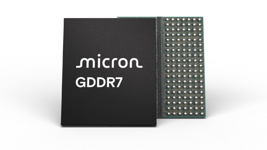 Micron Reportedly Ends Production of 2GB GDDR7 Memory Front-and-back render of a Micron GDDR7 memory package on a white background