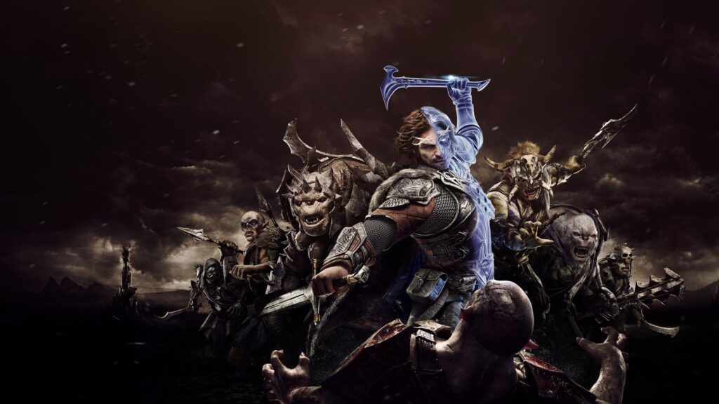Middle-earth: Shadow of War screenshot showing Talion approaching a large fortified stronghold in Mordor