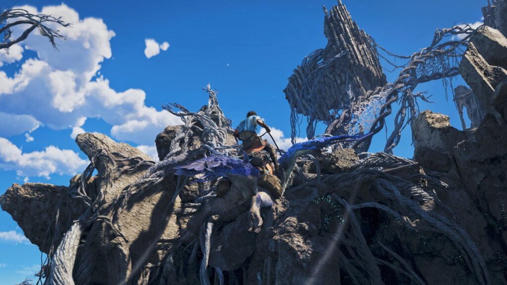 Monster Hunter Wilds: Ascendance Hands-On Reveals New Mechanics Monster Hunter Wilds: Ascendance screenshot showing a hunter climbing through the elevated terrain of Skybound Eyrie