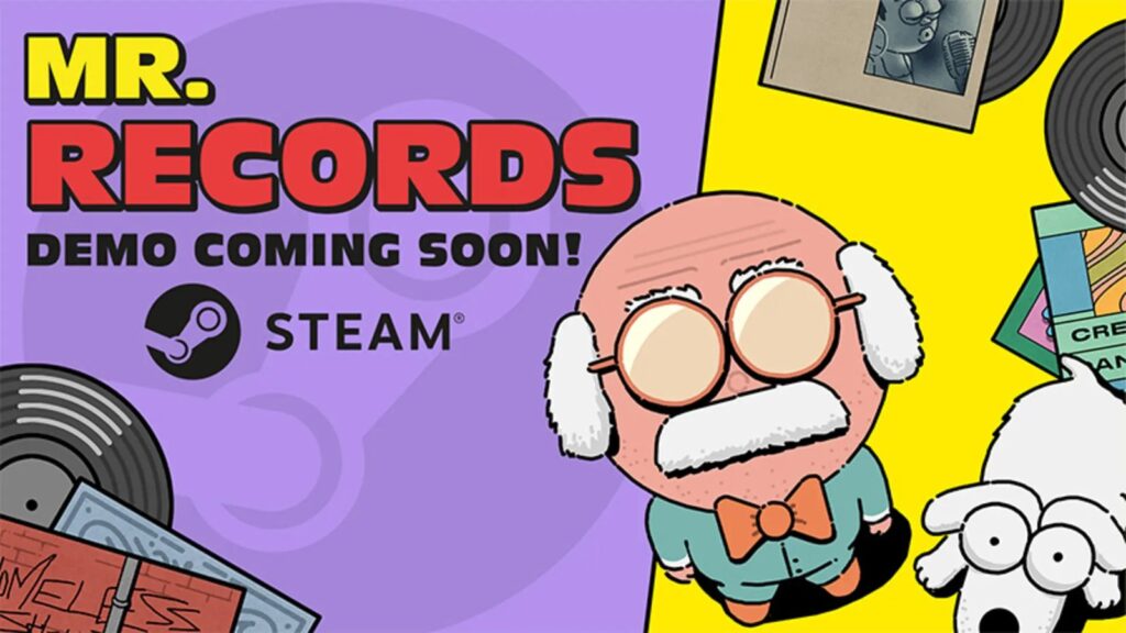 MR. RECORDS Adds PS5 and Xbox Series Versions as PC Demo Launches George surrounded by vinyl records and colorful illustrated artwork from MR. RECORDS