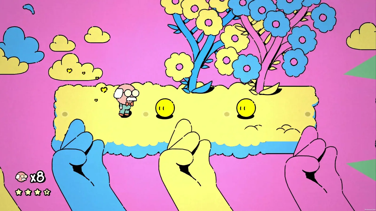 George platforming through one of MR. RECORDS' brightly colored musical dream worlds