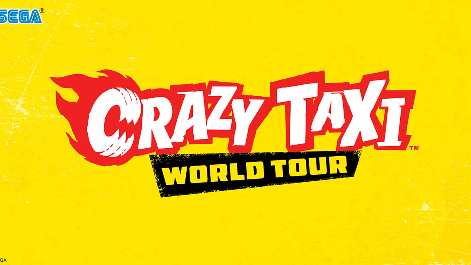 Official Crazy Taxi: World Tour gameplay image showing a yellow taxi powersliding through a busy city street