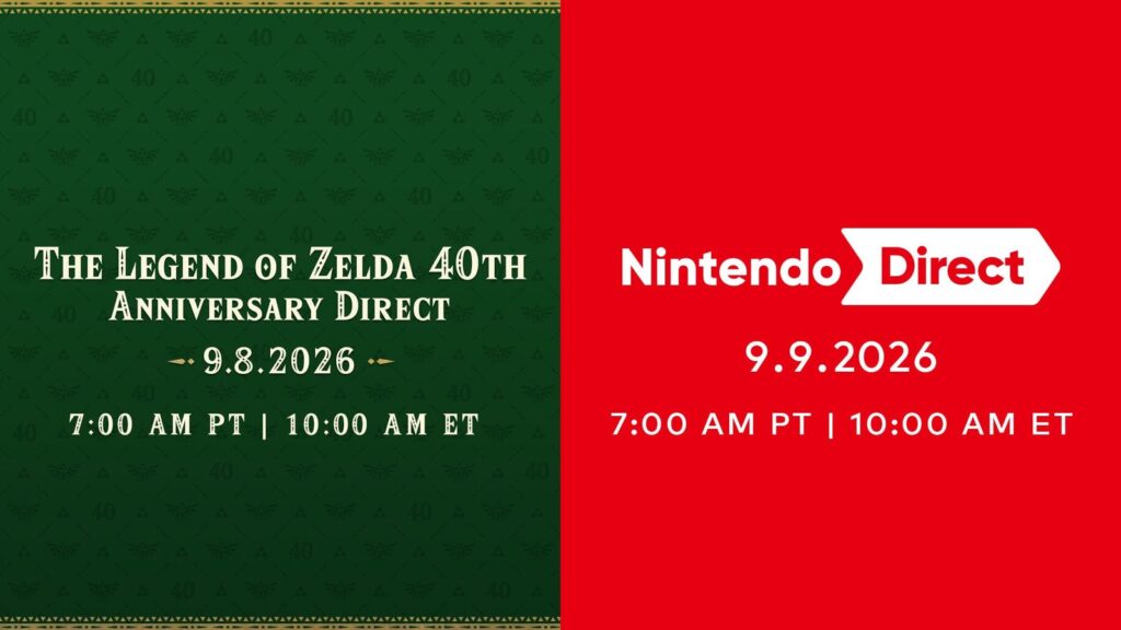 Nintendo Announces Zelda 40th Anniversary Direct and September Direct Official combined promotional artwork for The Legend of Zelda 40th Anniversary Direct and Nintendo Direct 9.9.2026